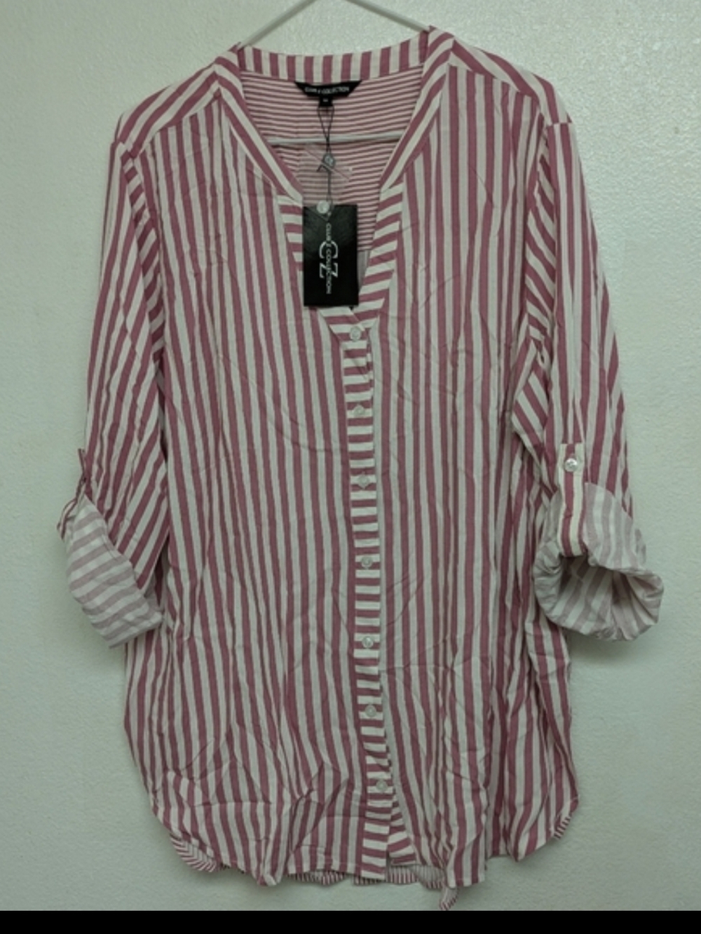 Cato Pink and White Striped Button-Down Shirt